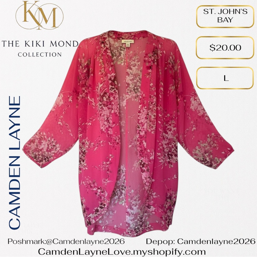 St. John's Bay Pink Floral Kimono - Picture 5 of 6